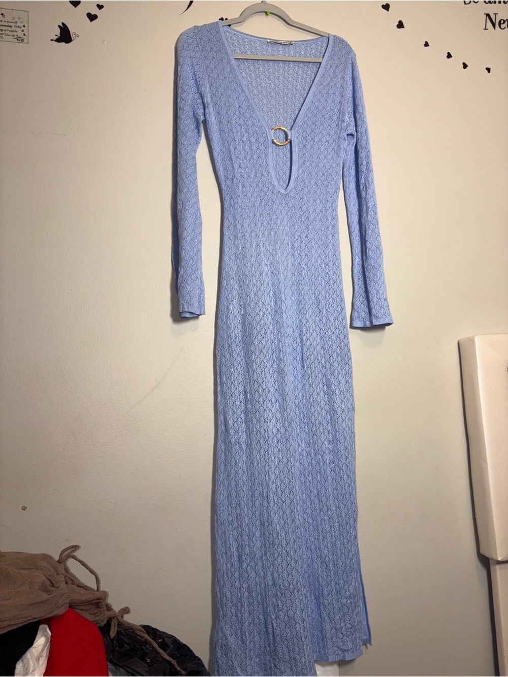 Abercrombie & Fitch Pale Blue Knit Maxi Coverup with Front Ring